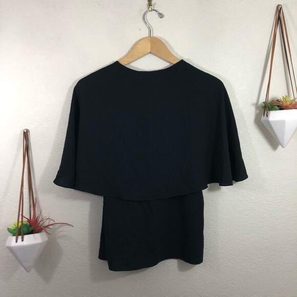 NWT Trina Turk Alee black flutter sleeves cape blouse - Picture 2 of 11